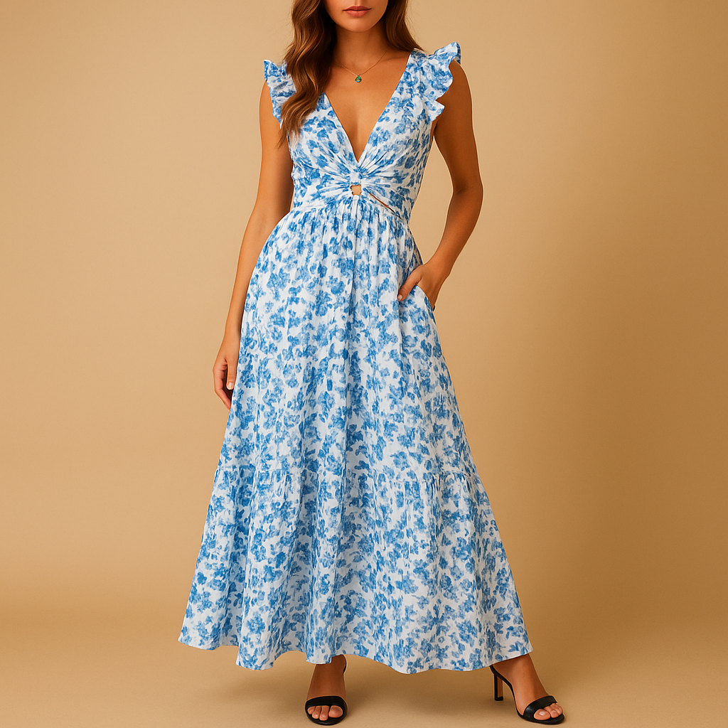 Variant image for Lange bloemen maxi jurk met hoge split voor feesten | Sophia-5