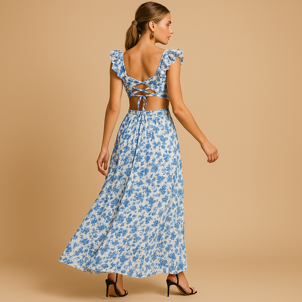 Lange bloemen maxi jurk met hoge split voor feesten | Sophia-5