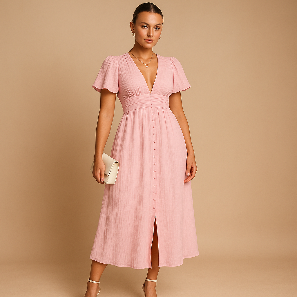 Variant image for Maxi Jurk Lange Mouwen met Knoopsluiting en Vloeiend Silhouet | Alina-9
