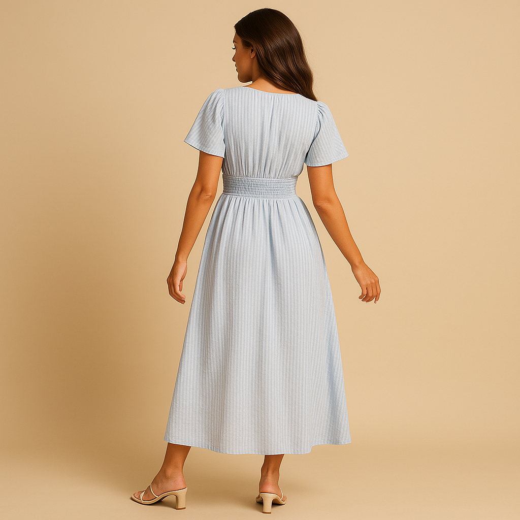 Maxi Jurk Lange Mouwen met Knoopsluiting en Vloeiend Silhouet | Alina-3