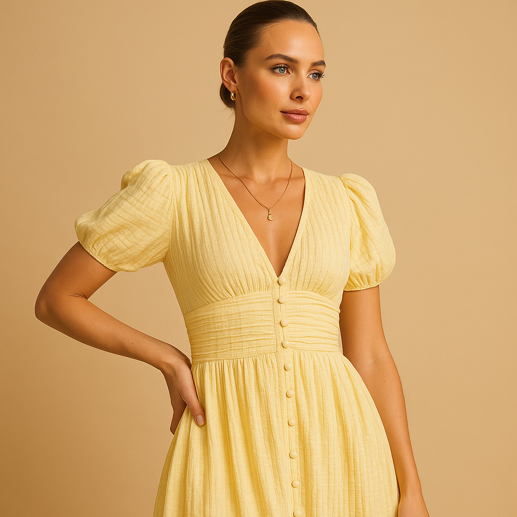 Variant image for Maxi Jurk Lange Mouwen met Knoopsluiting en Vloeiend Silhouet | Alina-5
