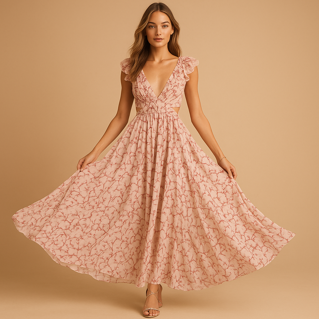 Lange bloemen maxi jurk met hoge split voor feesten | Sophia-1