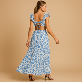 Lange bloemen maxi jurk met hoge split voor feesten | Sophia-5