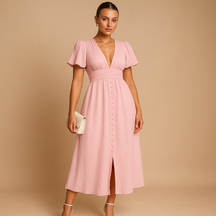 Variant image for Maxi Jurk Lange Mouwen met Knoopsluiting en Vloeiend Silhouet | Alina-9