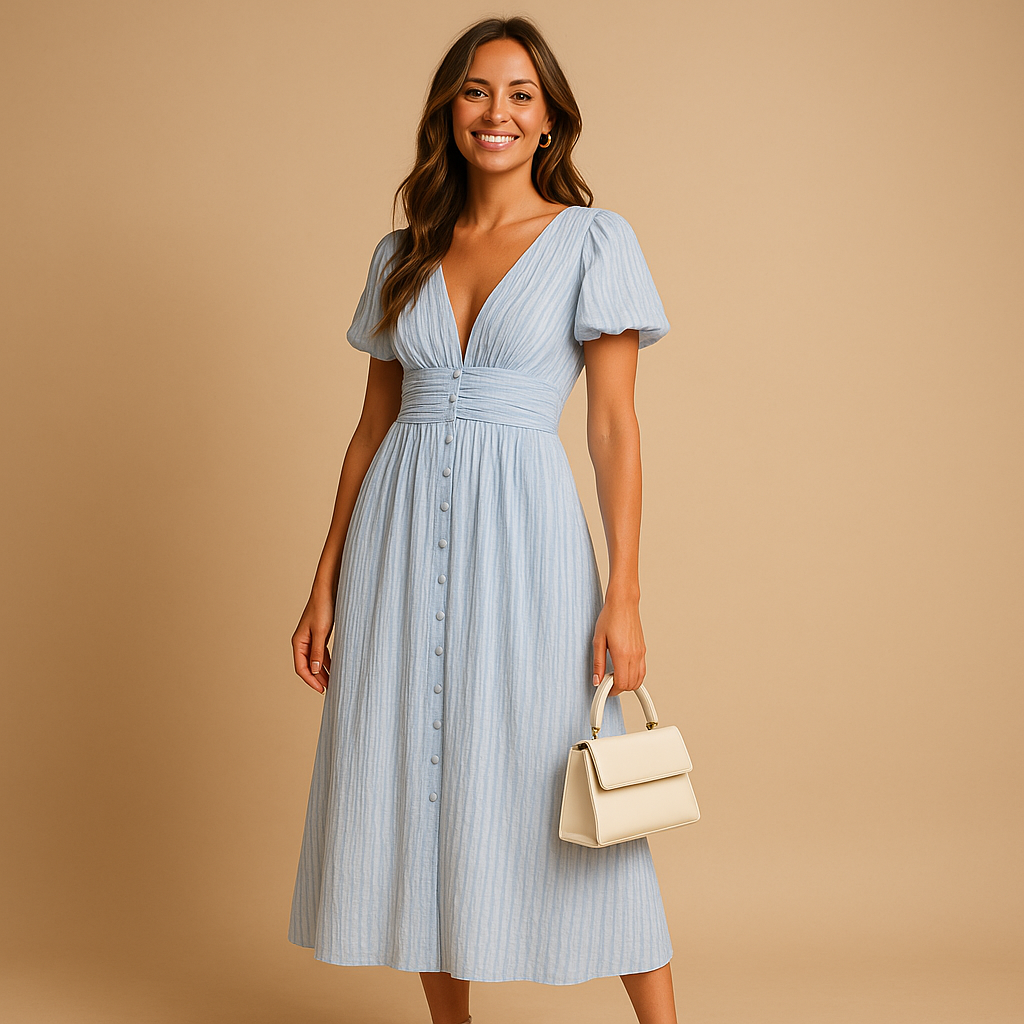 Maxi Jurk Lange Mouwen met Knoopsluiting en Vloeiend Silhouet | Alina-2