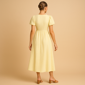 Maxi Jurk Lange Mouwen met Knoopsluiting en Vloeiend Silhouet | Alina-6