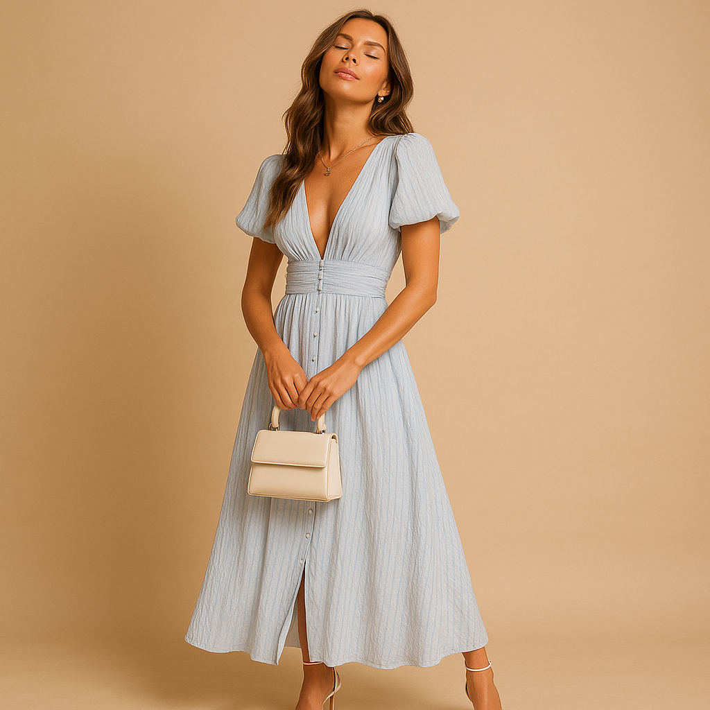 Maxi Jurk Lange Mouwen met Knoopsluiting en Vloeiend Silhouet | Alina-1
